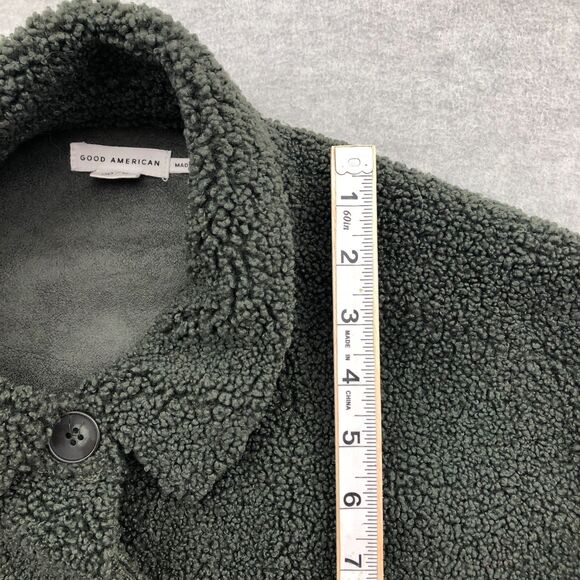 Good American Team Cardinal Oversized Sherpa Shacket Size 0 Green Hidden Button - Picture 9 of 16